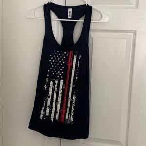 American flag barbell racerback tank